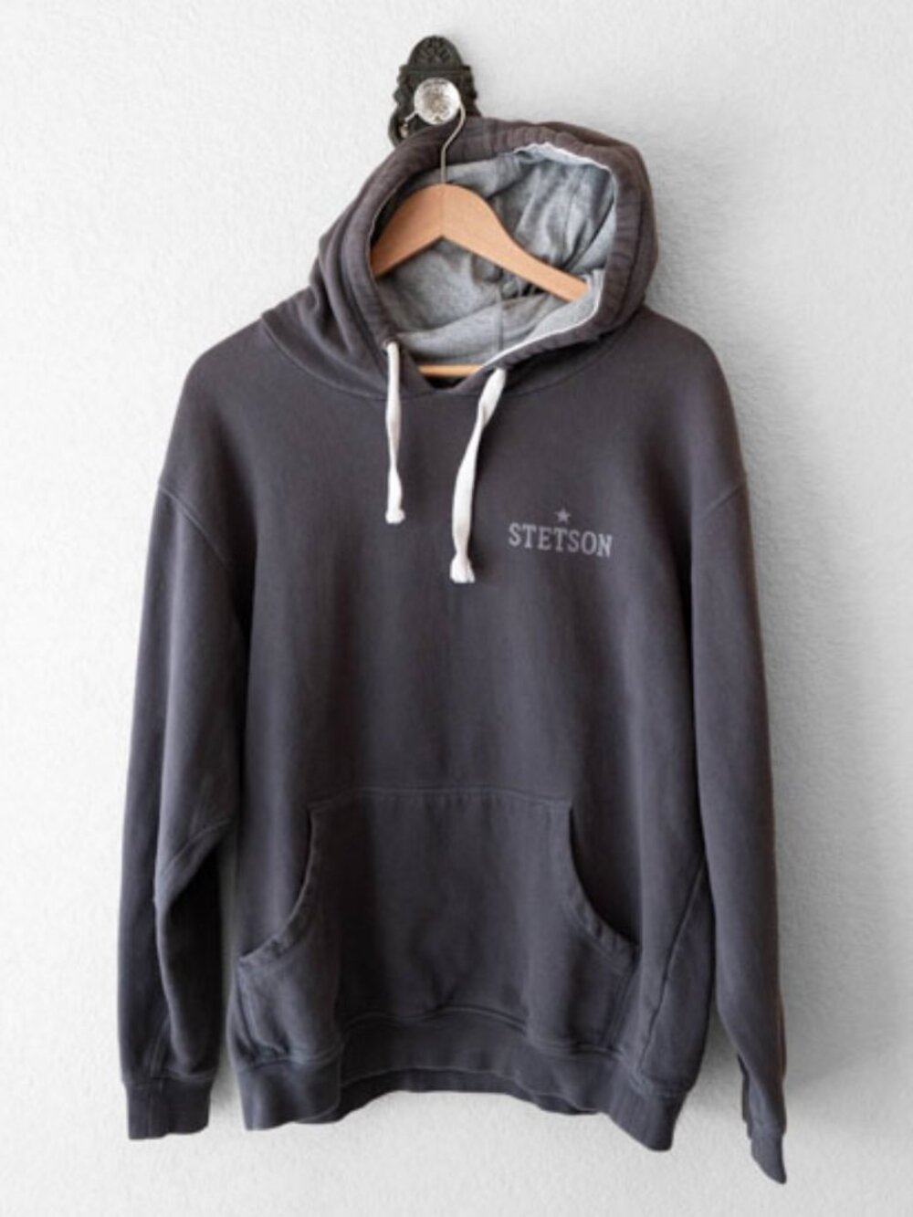 Stetson Gray Pullover Hoodie Medium Western Ranch Cowboy Graphic Sweatshirt